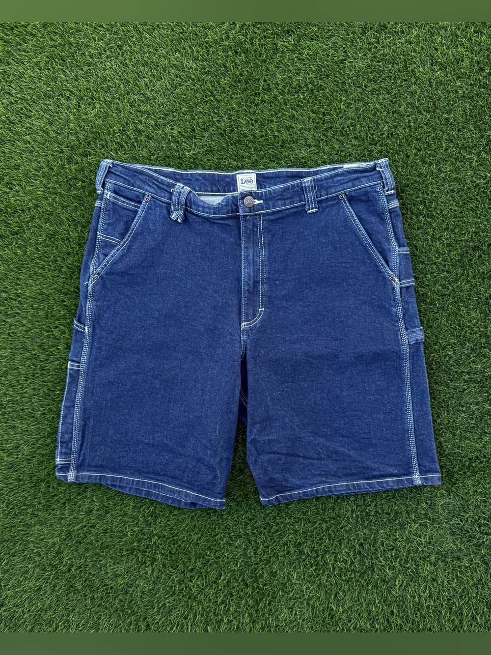 Vintage Lee Workwear Denim Carpenter Shorts Baggy Jorts Dark Wash Size 40